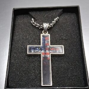 American Flag Wolf Cross Mens‎ Necklace New
